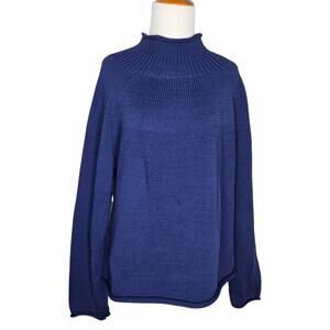 J Crew Women Rollneck Sweater Slouchy Navy Classic Fisherman Stretchy Relaxed XL